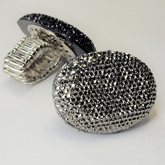 SILVER Grey Fashion Ring Oval Large Rhinestone Sparkly Bling Stretch Band Ring - Picture 7 of 12